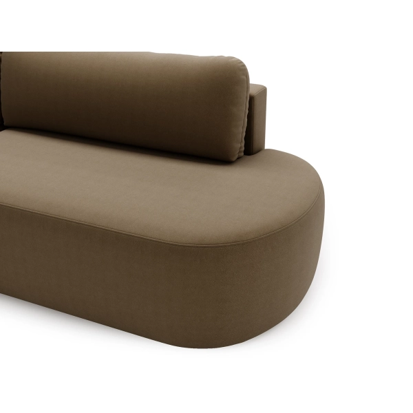 BRĄZOWY NAROŻNIK DO SALONU Z FUNKCJĄ SPANIA AGAT O W TKANINIE LAMBI - CHARAKTERYSTYCZNE DETALE